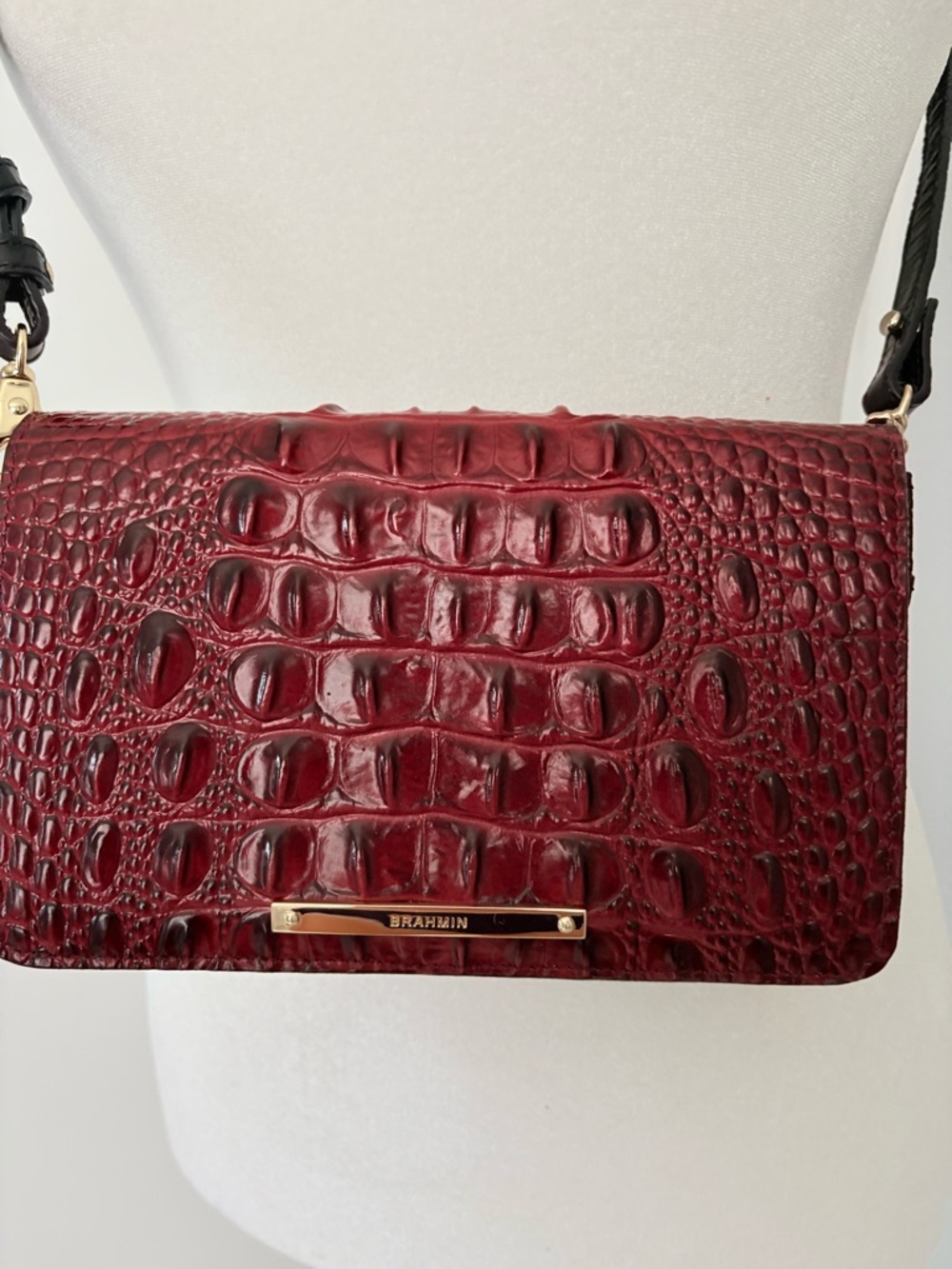 Brahmin Wine Croc-Embossed Patent Crossbody Bag - Picture 3 of 6